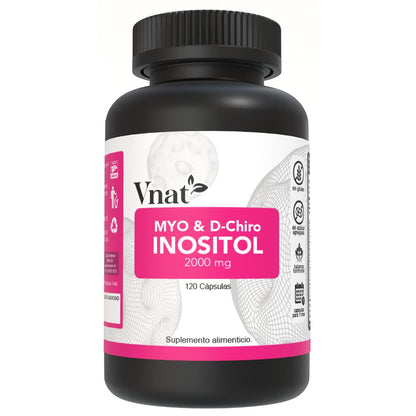 Bote de MYO y D-Chiro Inositol con 120 cápsulas, mostrando la etiqueta frontal del producto.