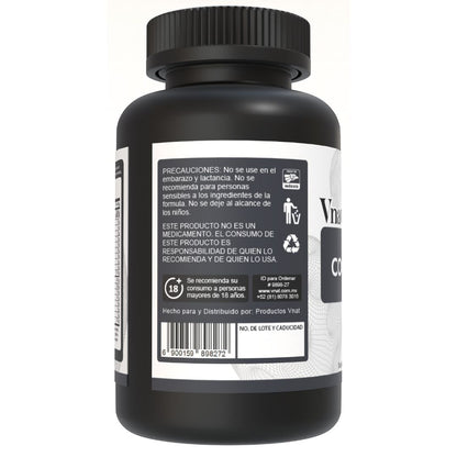 Bote de T-Men Complex de 4000mg con 150 cápsulas, mostrando el uso y precauciones en el lado izquierdo.